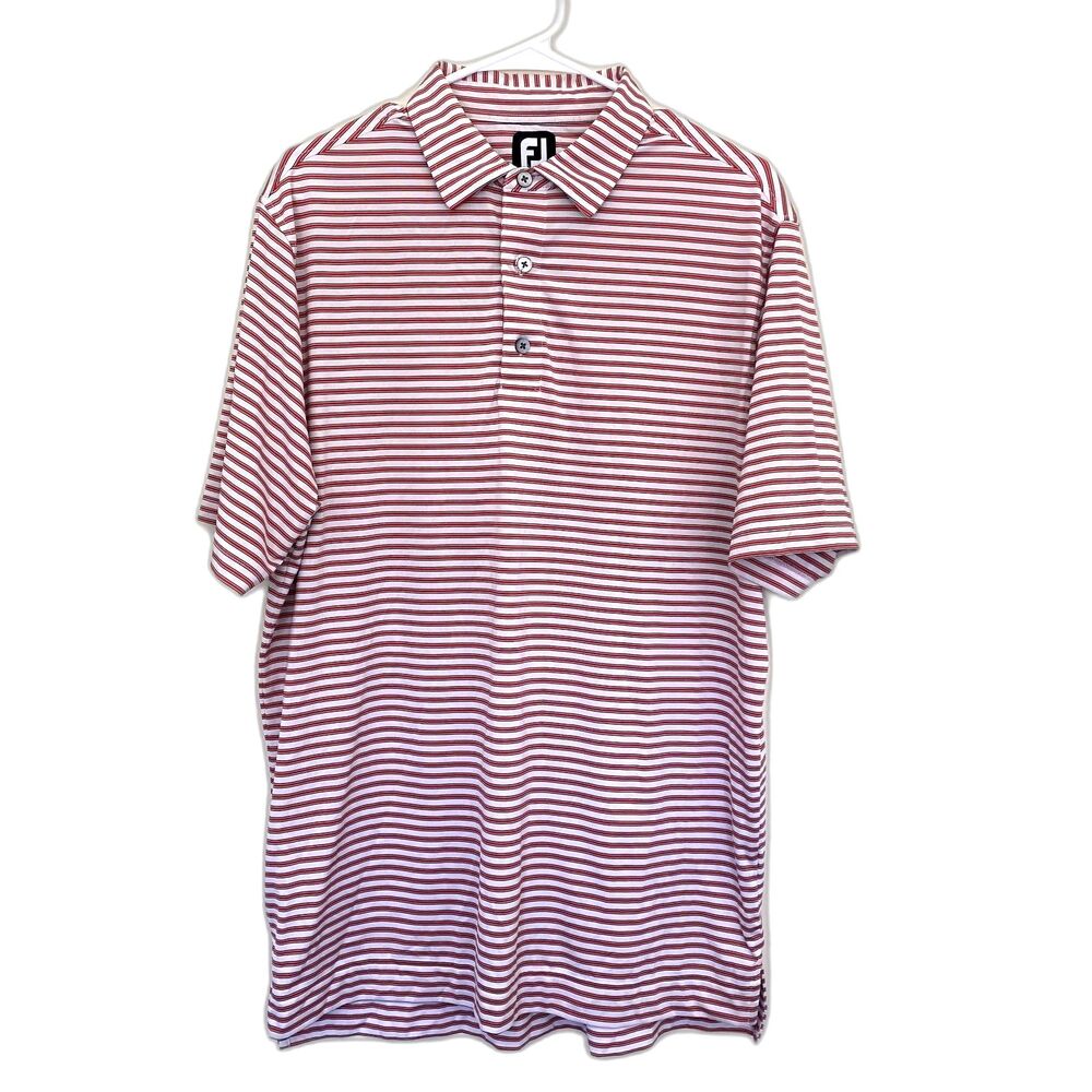 FootJoy Lisle Polo Performance Short Sleeve Red White Stripe Golf Preppy Medium